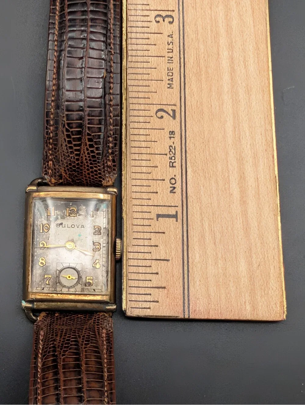 Vintage Bulova 10K Gold Filled Art Deco Rectangular Tank Watch Sub Second 1940s